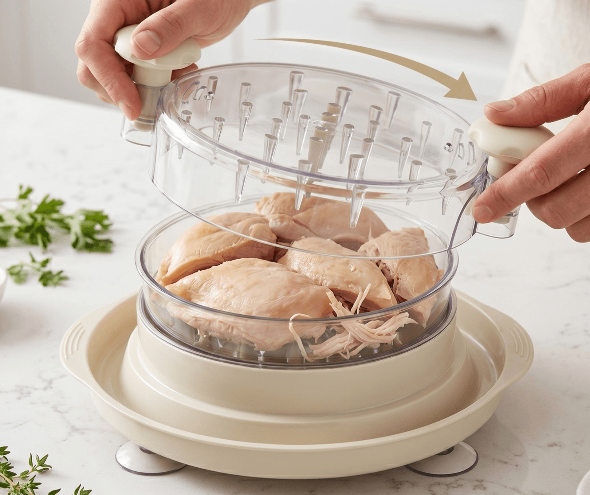 Place the shredder on chicken and twist